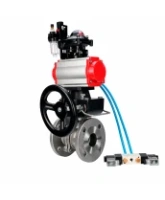 Кран шаровой DN.ru BV3232P(2pc)-FP-F-ISO-H WDVF Ду80 Ру16 полнопроходной, фланцевый, нержавеющая сталь 316, PTFE, с пневмоприводом PA-DA-105, пневмораспределителем 4V320-08 AC220V, БКВ APL-210N, БПВ AFC2000 и ручным дублером MON2-450-T28-ISO