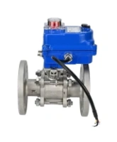 Кран шаровой DN.ru BV3131P(3pc)-FP-F-ISO-H Ду15 Ру40 трехсоставной из нержавеющей стали SS304, фланцевый, уплотнение - PTFE, полнопроходной с электроприводом DN.ru QT-N-003EM-O1-24VDC-У1 blue