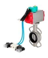 Затвор дисковый поворотный DN.ru WBV3131E-2W-Fb-H Ду80 Ру16 корпус - нержавеющая сталь 304, диск - нержавеющая сталь 304, уплотнение - EPDM, с пневмоприводом PA-DA-083, пневмораспределителем 4V320-08 AC220V и магнитным переключателем ALS200D