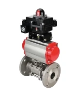 Кран шаровой DN.ru BV3131P(3pc)-FP-F-ISO-H Ду15 Ру40, трехсоставной полнопроходной фланцевый, нержавеющая сталь SS304, уплотнение - PTFE, с пневмоприводом PA-DA-052 двойного действия, с пневмораспределителем 4M310-08 AC220V, с БКВ APL-410N EX