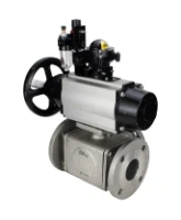 Кран шаровой DN.ru BV3232P(4pc)-FP-3WL-F Ду100 Ру16 полнопроходной трехходовой, фланцевый, корпус - нержавеющая сталь SS316, с пневмоприводом DN.ru PA-DA-105-1, пневмораспределителем 4M310-08 AC220V, БКВ APL-210N и БПВ AFC2000