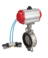 Затвор дисковый поворотный DN.ru WBV3131N-2W-Fb-H Ду150 Ру16, корпус - нержавеющая сталь 304, диск - нержавеющая сталь 304, уплотнение - NBR, с пневмоприводом DN.ru PA-DA-105 и пневмораспределителем DN.ru 4V320-08 AC220V