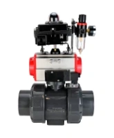 Кран шаровой DN.ru BV4242E-FP-GRM-ISO Дн50 Ру10 полнопроходной, корпус - НПВХ, шар - НПВХ, уплотнение - EPDM, с пневмоприводом PA-SA-065, пневмораспределителем 4M310-08 AC220V, БКВ APL-410N EX и БПВ AFC2000