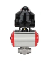Кран шаровой DN.ru BV3232P(4pc)-SP-3WL-T-ISO-H 1/2″ Ду15 Ру63 стандартнопроходной трехходовой L-тип, нержавеющая сталь SS316, внутренняя резьба, уплотнение - PTFE, с пн.приводом DN.ru PA-SA-052 пн.распределителем 4M310-08 DC24V БКВ APL-510N-EX