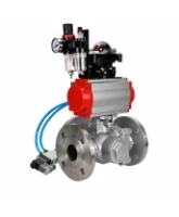 Кран шаровой DN.ru BV3232P(2pc)-FP-3WL-F-ISO-H Ду20 Ру16 HYMT, трехходовой L-тип, полнопроходной, фланцевый, корпус - нержавеющая сталь SS316, с пневмоприводом PA-DA-052, пневмораспределителем 4V320-08 AC220V, БКВ APL-210N и БПВ AFC2000