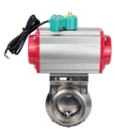 Затвор дисковый поворотный DN.ru WBV3131S-2W-T-H Ду80 Ру10 резьбовой, пищевая нержавеющая сталь 304, уплотнение - Silicon, с пневмоприводом PA-DA-052, пневмораспределителем 4M310-08 AC220V и магнитным переключателем ALS200D