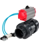 Кран шаровой DN.ru BV4242E-FP-GRM-ISO Дн50 Ру10 полнопроходной, корпус - НПВХ, шар - НПВХ, уплотнение - EPDM, с пневмоприводом PA-SA-065 и пневмораспределителем 4V320-08 AC220V
