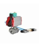 Кран шаровой DN.ru BV3232P(4pc)-SP-3WT-T-ISO-H WDVF Ду25 Ру63 стандартнопроходной, 3-ходовой Т-тип, внутренняя резьба, нержавеющая сталь AISI 316, с пневмоприводом PA-DA-065, пневмораспределителем 4V320-08 AC220V и магнитным переключателем ALS200D
