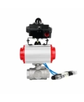 Кран шаровой DN.ru BV3232P(4pc)-SP-3WL-T-ISO-H WDVF Ду40 Ру63 стандартнопроходной, 3-ходовой L-тип, внутренняя резьба, нержавеющая сталь AISI 316, PTFE, с пневмоприводом PA-SA-130, пневмораспределителем 4V320-08 AC220V и БКВ APL-410N EX