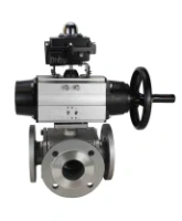 Кран шаровой DN.ru BV3232P(4pc)-FP-3WL-F Ду100 Ру16 полнопроходной трехходовой, фланцевый, корпус - нержавеющая сталь SS316, с пневмоприводом DN.ru PA-DA-105-1 двойного действия и БКВ APL-410N EX