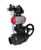 Кран шаровой DN.ru BV4242E-FP-GRM-ISO Дн50 Ру10 полнопроходной, корпус - НПВХ, шар - НПВХ, уплотнение - EPDM, с пневмоприводом PA-DA-052, пневмораспределителем 4V320-08 AC220V, ручным дублером MON1-250-T26-ISO, БКВ APL-510N EX и БПВ AFC2000