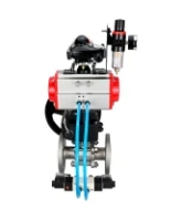 Кран шаровой DN.ru BV3131P(3pc)-FP-F-ISO-H Ду15 Ру40, трехсоставной полнопроходной фланцевый, нерж. сталь SS304, PTFE, с пневмоприводом PA-DA-052, с пневмораспределителем 4V320-08 AC220V, БКВ APL-210N, ручным дублером MON1-250-T26-ISO, БПВ AFC2000