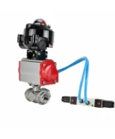 Кран шаровой DN.ru BV3232P(4pc)-SP-3WT-T-ISO-H WDVF Ду25 Ру63 стандартнопроходной, 3-ходовой Т-тип, внутренняя резьба, нержавеющая сталь AISI 316, PTFE, с пневмоприводом PA-DA-065, пневмораспределителем 4V320-08 AC220V и БКВ APL-510N EX