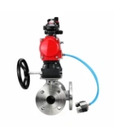Кран шаровой DN.ru BV3232P(2pc)-FP-3WL-F-ISO-H Ду20 Ру16 HYMT, трехходовой L-тип, полнопроходной, фланцевый, нерж.сталь SS316, с пн.приводом PA-DA-052, пн.распределителем 4V320-08 AC220V, ручн.дублером MON1-250-T26-ISO, БКВ APL-210N и БПВ AFC2000