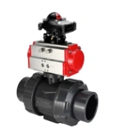 Кран шаровой DN.ru BV4242E-FP-GRM-ISO Дн50 Ру10 полнопроходной, корпус - НПВХ, шар - НПВХ, уплотнение - EPDM, с пневмоприводом PA-SA-065 и БКВ APL-210N
