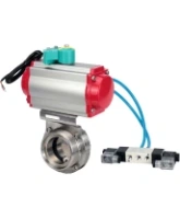 Затвор дисковый поворотный DN.ru WBV3131S-2W-T-H Ду80 Ру10 резьбовой, пищевая нержавеющая сталь 304, уплотнение - Silicon, с пневмоприводом PA-DA-052, пневмораспределителем 4V320-08 AC220V и магнитным переключателем ALS200D