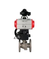 Кран шаровой DN.ru BV3232P(2pc)-FP-F-ISO-H Ду80 Ру16 полнопроходной двухходовой, нержавеющая сталь 316, фланцевый, уплотнение - PTFE, с пневмоприводом PA-DA-083, ручным дублером MON2-450-T28-ISO и БКВ APL-210N