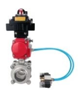 Кран шаровой DN.ru BV3232P(3pc)-FP-W-ISO-H WDVF Ду40 Ру40 полнопроходной, трехсоставной, корпус - нержавеющая сталь 316, уплотнение - PTFE, под приварку, с пневмоприводом PA-SA-105, пневмораспределителем 4V320-08 AC220V, БКВ APL-410N EX, БПВ AFC2000