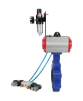 Затвор дисковый поворотный DN.ru WBV1616E-2W-Fb-H Ду100 Ру16 LUG корпус - чугун QT450, диск - чугун QT450, уплотнение - EPDM, с пневмоприводом DN.ru PA-DA-083, пневмораспределителем 4V320-10 AC220V и БПВ AFC2000