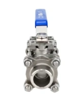 Кран шаровой DN.ru BV3232P(3pc)-FP-W-ISO-H Ду15 Ру63 WDVF полнопроходной, трехсоставной, корпус - нержавеющая сталь 316, уплотнение - PTFE, под приварку, с рукояткой, ISO-фланцем