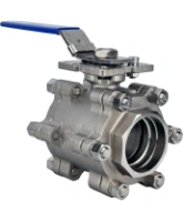 Кран шаровой DN.ru BV3232P(3pc)-FP-SW-ISO-H Ду100 Ру63 полнопроходной, под приварку, материал корпуса - нержавеющая сталь SS316, с ISO-фланцем и рукояткой