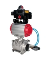 Кран шаровой DN.ru BV3232P(3pc)-FP-W-ISO-H WDVF Ду40 Ру40 полнопроходной, трехсоставной, корпус - нержавеющая сталь 316, уплотнение - PTFE, под приварку, с пневмоприводом PA-SA-105, пневмораспределителем 4V320-08 AC220V, БКВ APL-410N EX