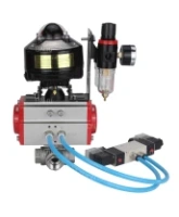 Кран шаровой DN.ru BV3232P(4pc)-SP-3WL-T-ISO-H 4″ Ду100 Ру40 стандартнопроходной трехходовой L-тип, нержавеющая сталь SS316, внутренняя резьба, PTFE, с пн.приводом DN.ru PA-DA-083 пн.распределителем 4V320-08 AC220V БПВ AFC2000 БКВ APL-510N-EX