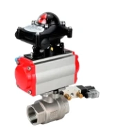 Кран шаровой DN.ru BV3232P(2pc)-FP-T-ISO-H Ду80 Ру40, полнопроходной внутреннняя резьба, нержавеющая сталь SS316, уплотнение - PTFE, с пневмоприводом PA-SA-130 с возвратными пружинами, с пневмораспределителем 4V320-08 AC220V, с БКВ APL-210N