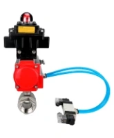 Кран шаровой DN.ru BV3232P(2pc)-FP-T-ISO-H Ду80 Ру40, полнопроходной внутреннняя резьба, нержавеющая сталь SS316, уплотнение - PTFE, с пневмоприводом PA-SA-130 с возвратными пружинами, с пневмораспределителем 4V320-08 AC220V, с БКВ APL-410N EX