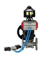 Кран шаровой DN.ru BV3131P(3pc)-FP-F-ISO-H Ду15 Ру40 фланцевый, полнопроходной, трехсоставной, корпус - нерж.сталь SS304, уплотнение - PTFE, с пн.приводом DN.ru PA-DA-052 пн.распределителем 4V320-08 AC220V редуктором MON1-250-T26-ISO БКВ APL-510N-EX