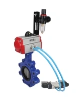 Затвор дисковый поворотный DN.ru WBV1631N-2W-Fb-H Ду150 Ру16 LUG корпус - чугун QT450, диск - нержавеющая сталь 304, уплотнение - NBR, с пневмоприводом DN.ru PA-SA-160, пневмораспределителем 4V320-08 AC220V и БПВ AFC2000