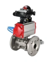 Кран шаровой DN.ru BV3131P(3pc)-FP-F-ISO-H Ду15 Ру40, трехсоставной полнопроходной фланцевый, нержавеющая сталь SS304, уплотнение - PTFE, с пневмоприводом PA-DA-052 двойного действия, с пневмораспределителем 4V320-08 AC220V, с БКВ APL-210N
