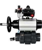 Кран шаровой DN.ru BV4242E-FP-GRM-ISO Дн50 Ру10 полнопроходной, корпус - НПВХ, шар - НПВХ, уплотнение - EPDM, с пневмоприводом PA-DA-105-1, пневмораспределителем 4V320-08 AC220V, БКВ APL-410N EX и БПВ AFC2000