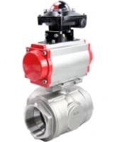 Кран шаровой DN.ru BV3232P(4pc)-SP-3WL-T-ISO-H Ду80 Ру40 стандартнопроходной трехходовой L-тип, нерж. сталь SS316, внутренняя резьба, уплотнение - PTFE, пн.приводом PA-DA-083, пн.распределителем 4M310-08 AC220V и БКВ APL-210N