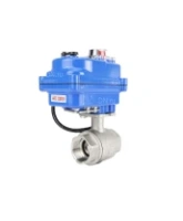 Кран шаровой DN.ru BV3232P(2pc)-FP-T-ISO-H Ду20 Ру63 полнопроходной двухходовой, нержавеющая сталь SS316, внутренняя резьба, уплотнение - PTFE, с электроприводом четвертьоборотным QT-N-003EM-O1-220VAC-У1 blue