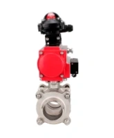 Кран шаровой DN.ru BV3232P(3pc)-FP-W-ISO-H WDVF Ду15 Ру63 полнопроходной, трехсоставной, корпус - нержавеющая сталь 316, уплотнение - PTFE, под приварку, с пневмоприводом PA-SA-065, пневмораспределителем 4M310-08 AC220V, БКВ APL-210N