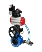 Затвор дисковый поворотный DN.ru WBV1313E-2W-F-H Ду100 Ру16 фланцевый, корпус - чугун GGG40, диск - чугун GGG40, EPDM, с пневмоприводом DN.ru PA-DA-105, пневмораспределителем 4V320-08 AC220V, БКВ APL-210N, ручным дублером MON1-250-T26-ISO и БПВ AFC2000