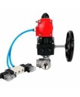 Кран шаровой DN.ru BV3232P(4pc)-SP-3WT-T-ISO-H WDVF Ду25 Ру63 стандартнопроходной, 3-ходовой Т-тип, внутренняя резьба, нержавеющая сталь AISI 316, с пневмоприводом PA-DA-065, пневмораспределителем 4V320-08 AC220V и ручным дублером MON1-250-T26-ISO