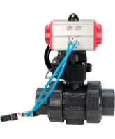 Кран шаровой DN.ru BV4242E-FP-GRM-ISO Дн50 Ру10 полнопроходной, корпус - НПВХ, шар - НПВХ, уплотнение - EPDM, с пневмоприводом PA-DA-052, пневмораспределителем 4V320-10 AC220V и ручным дублером MON1-250-T26-ISO