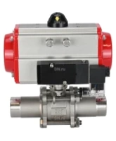 Кран шаровой DN.ru BV3232P(3pc)-FP-W-ISO-H LONG Ду80 Ру25 полнопроходной, корпус - нержавеющая сталь 316, уплотнение - PTFE, под приварку, с пневмоприводом DN.ru PA-SA-130 и пневмораспределителем 4M310-08 AC220V