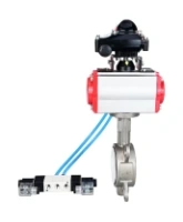 Затвор дисковый поворотный DN.ru WBV3131P-2W-Fb-R Ду250 Ру16, корпус - нержавеющая сталь 304, диск - нержавеющая сталь 304, уплотнение - PTFE, с пневмоприводом DN.ru PA-DA-160, пневмораспределителем DN.ru 4V320-08 AC220V и БКВ DN.ru APL-210N