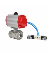 Кран шаровой DN.ru BV3232P(4pc)-SP-3WL-T-ISO-H WDVF Ду40 Ру63 стандартнопроходной, 3-ходовой L-тип, внутренняя резьба, корпус - нержавеющая сталь AISI 316, уплотнение - PTFE, с пневмоприводом PA-SA-130 и пневмораспределителем 4V320-10 AC220V
