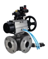 Кран шаровой DN.ru BV3232P(4pc)-FP-3WL-F Ду100 Ру16 полнопроходной трехходовой, фланцевый, корпус - нержавеющая сталь SS316, с пневмоприводом DN.ru PA-DA-105-1, пневмораспределителем 4V320-08 AC220V, БКВ APL-210N и БПВ AFC2000
