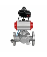 Кран шаровой DN.ru BV3232P(2pc)-FP-3WL-F-ISO-H Ду20 Ру16 HYMT, трехходовой L-тип, полнопроходной, фланцевый, корпус - нержавеющая сталь SS316, с пневмоприводом PA-DA-052, пневмораспределителем 4V320-08 AC220V и БКВ APL-410N EX