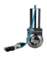 Затвор дисковый поворотный DN.ru WBV3131S-2W-W-H Ду80 Ру10 под приварку, пищевая нержавеющая сталь 304, уплотнение – Silicon, с пневмоприводом DN.ru PA-SA-85 и пневмораспределителем DN.ru 4V320-08 AC220V