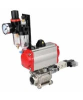 Кран шаровой DN.ru BV3232P(3pc)-FP-W-ISO-H Ду65 Ру25, полнопроходной под приварку, нержавеющая сталь SS316, уплотнение - PTFE, с пневмоприводом PA-DA-083 двойного действия, с пневмораспределителем 4V320-08 AC220V, с БПВ AFC2000