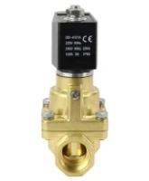 Клапан электромагнитный DN.ru VS1000-PT-NC-220VAC 1 1/2″ Ду40 Ру12 соленоидный двухходовой поршневой, резьбовой, корпус - латунь, уплотнение - PTFE, пилотного действия, нормально закрытый, катушка - 220В AC