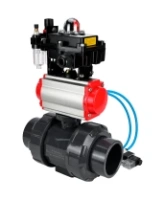 Кран шаровой DN.ru BV4242E-FP-GRM-ISO Дн50 Ру10 полнопроходной, корпус - НПВХ, шар - НПВХ, уплотнение - EPDM, с пневмоприводом PA-DA-052, пневмораспределителем 4V320-10 AC220V, БКВ APL-410N EX и БПВ AFC2000