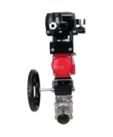 Кран шаровой DN.ru BV3232P(3pc)-FP-W-ISO-H LONG Ду65 Ру25 полнопроход., корпус - нерж.сталь 316, уплотнение - PTFE, под приварку, с пн.приводом DN.ru PA-DA-083, редуктором DN.ru MON2-450-T28-ISO и пневмопозиционером YT-1000RSN без обратной связи