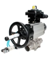 Кран шаровой DN.ru BV3232P(3pc)-FP-W-ISO-H LONG Ду80 Ру25, полнопроходной, трехсоставной, нержавеющая сталь 316, уплотнение - PTFE, под приварку, с пневмоприводом PA-DA-105-1, с пневмораспределителем 4V320-08 AC220V, БКВ APL-410N Ex